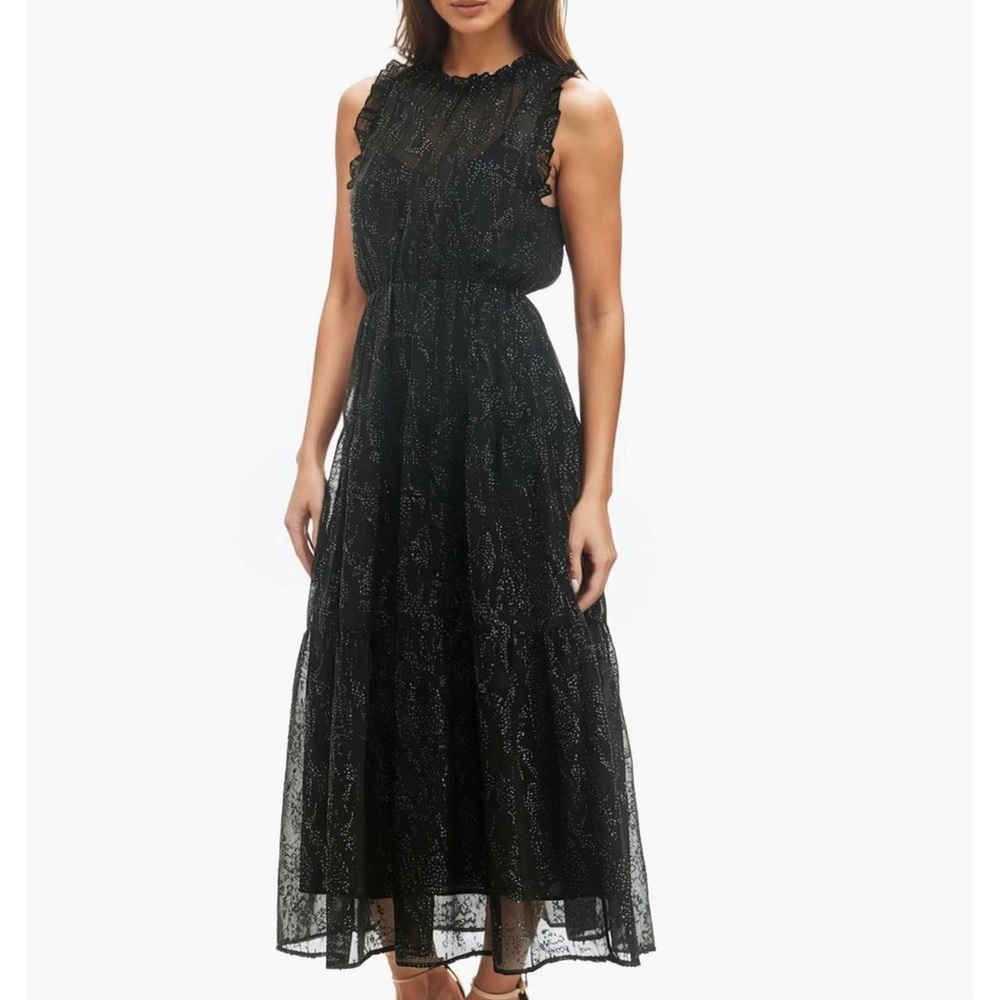 Socialite Shind Ruffled Hem Midi Dress in Black Gold